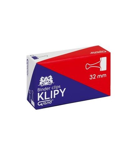 Klipsy do papieru, metalowe klipy czarne 32mm GRAND, 12 sztuk