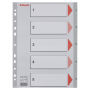 Przekładki plastikowe A4 szara Esselte, indeksy z nadrukiem (1-5)