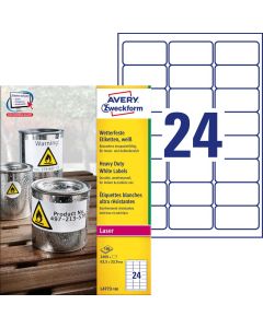 Etykiety samoprzylepne A4, foliowe etykiety Avery Zweckform Heavy Duty, 100 ark, 63,5x33,9 mm,