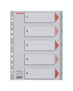 Przekładki plastikowe A4 szara Esselte, indeksy z nadrukiem (1-5)