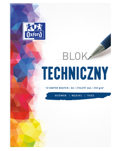 Blok techniczny A4, biały papier do rysunku technicznego, Oxford 10 kartek 250g