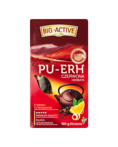 Herbata BIG-ACTIVE PU-ERH czerwona liściasta o smaku cytrynowym 100g