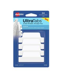 Ultra Tabs - samoprzylepne zakładki indeksujące, białe, 63,5x25, 24 szt., Avery Zweckform 74789