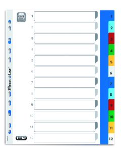 Przekładki do segregatora, plastikowe przekładki A4 Maxi PP, Elba Numeryczne (1-12) kolorowe