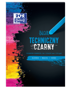 Blok techniczny A4, czarny blok papieru, Oxford 10 kartek 210g