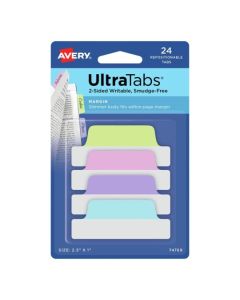 Ultra Tabs - samoprzylepne zakładki indeksujące, kolorowe, pastelowe, 63,5x25, 24 szt., Avery Zweckform 74769