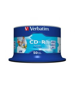 Płyta VERBATIM CD-R cake box 50, 700MB 52x AZO Wide Inkjet Printable-no ID