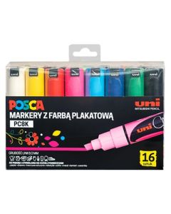 Markery z tuszem pigmentowym PC-8K komplet 16 sztuk POSCA UNPC8K/16C