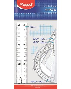 Zestaw geometryczny Maped Start: Linijka 15 cm, 2 ekierki, kątomierz