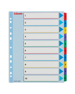Przekładki kartonowe A4 MAXI Mylar Esselte, kolorowe indeksy z nadruk 1-10