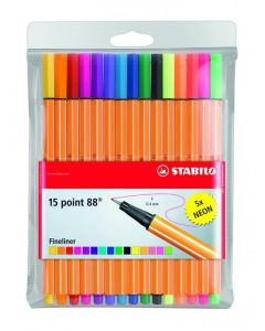 Cienkopisy STABILO point 88, zestaw etui 10+5 sztuk neon