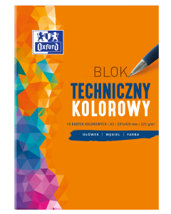 Blok techniczny, blok kolorowy A3, Oxford 10 kartek 225g