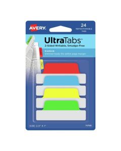 Ultra Tabs - samoprzylepne zakładki indeksujące, kolorowe, klasyczne, 63,5x25, 24 szt., Avery Zweckform 74768