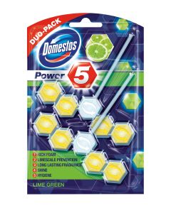 DOMESTOS Zawieszka do toalety POWER 5 DUO LIME 7x2x55g *23540