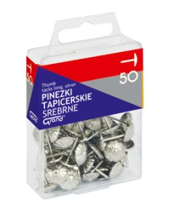 Pinezki tapicerskie, srebrne 50 szt. w plastikowym pudełku