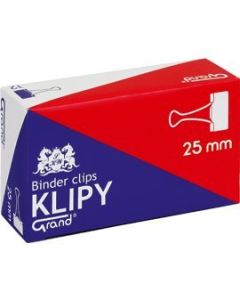 Klipsy do papieru, metalowe klipy czarne 25mm GRAND, 12 sztuk