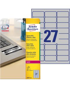 Etykiety samoprzylepne A4, srebrne etykiety foliowe Avery Zweckform 20 ark, 63,5x29,6mm