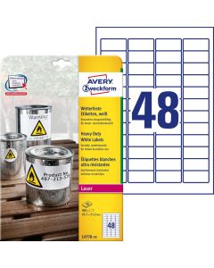 Etykiety samoprzylepne A4, foliowe etykiety Avery Zweckform Heavy Duty, 20 ark, 45,7x21,2 mm,