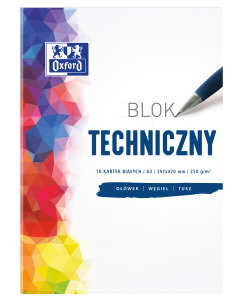 Blok techniczny A3, biały papier do rysunku technicznego, Oxford 10 kartek 250g