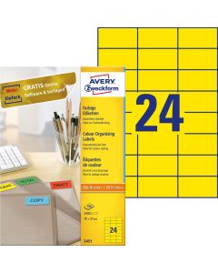 Etykiety samoprzylepne, kolorowe naklejki papierowe Avery Zweckform, 100 ark, 70x37mm, żółte