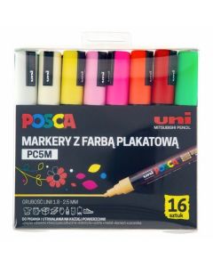 Markery z tuszem pigmentowym PC-5M, komplet 16 sztuk POSCA UNPC5M/16C