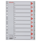 Przekładki plastikowe A4 szara Esselte, indeksy z nadrukiem (1-10)