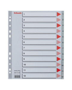 Przekładki plastikowe A4 MAXI szara Esselte, indeksy z nadrukiem 1-12