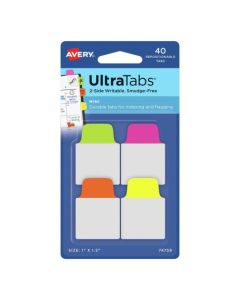 Ultra Tabs - samoprzylepne zakładki indeksujące, kolorowe, neonowe, 25,4x38, 40 szt., Avery Zweckform 74759