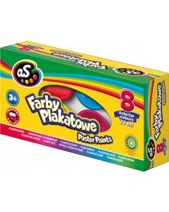 Farby plakatowe AS, szkolne farby wodne 8 kolorów, 20 ml