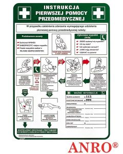 Tabliczka INSTRUKCJA UDZIELANIA PIERWSZEJ POMOCY PRZEDMEDYCZNEJ 250x350 PŁYTA PCV ZZ-IB13 ANRO