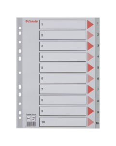 Przekładki plastikowe A4 szara Esselte, indeksy z nadrukiem (1-10)