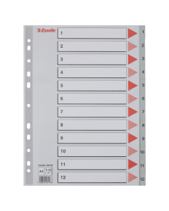 Przekładki plastikowe A4 szara Esselte, indeksy z nadrukiem (1-12)