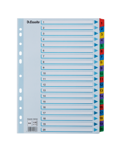 Przekładki kartonowe A4 Mylar Esselte, kolorowe indeksy z nadruk 1-20