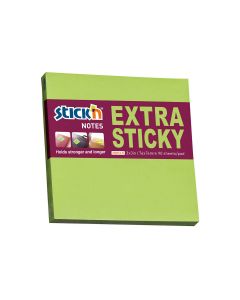 Karteczki samoprzylepne Stickn, EXTRA STICKY 76x76mm zielony neon/90 kart.