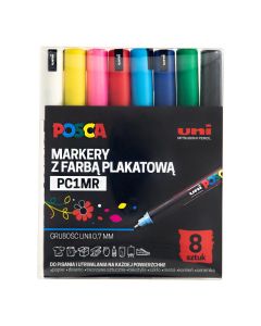 Markery z tuszem pigmentowym PC-1MR,komplet 8 sztuk POSCA UNPC1MR/8C