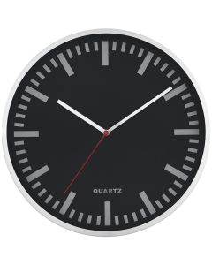 Zegar ścienny aluminiowy 29,5cm, srebrny z czarną tarczą MPM E01.2483.7090