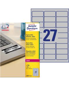 Etykiety samoprzylepne A4, srebrne etykiety foliowe Avery Zweckform 100 ark, 63,5x29,6mm