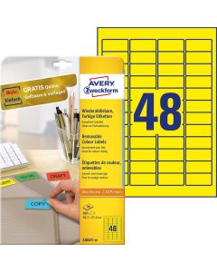 Etykiety żółte L6041-20 45,7 x 21,2 20ark Usuwalne, Avery Zweckform