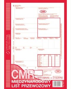 List przewozowy CMR, A4, ORG + 3 kopie, 800-1, druki akcydensowe