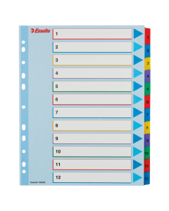 Przekładki kartonowe A4 MAXI Mylar Esselte, kolorowe indeksy z nadruk 1-12