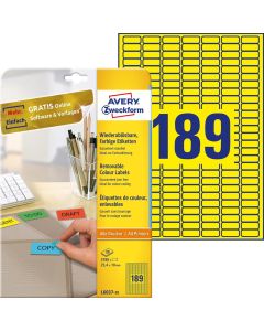 Etykiety żółte L6037-20 25,4 x 10 20 ark. usuwalne, Avery Zweckform