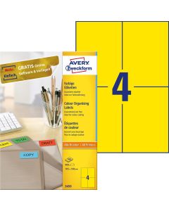 Etykiety żółte 3459 105 x 148 100 ark. trwałe, Avery Zweckform
